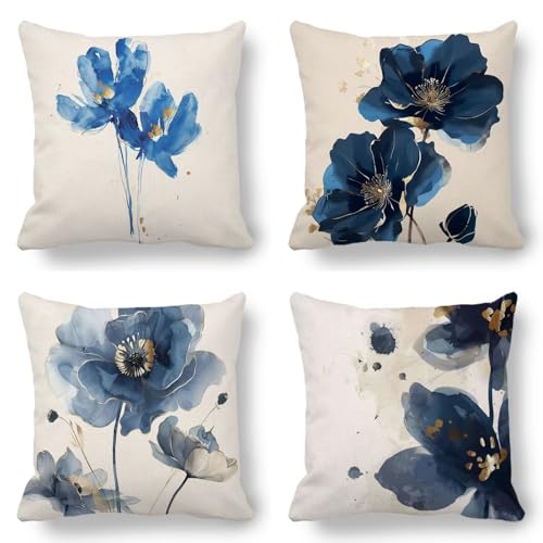 Kissenbezug 80x80cm Blume, Outdoor Kissen Modern 4er Set, Kissenbezüge Doppelseitig Gedruckt Muster Design mit Unsichtbarem Reißverschluss Quadratischer Dekokissen aus Samt für Zimmer Deko 7B-5 von GUKUGEKO
