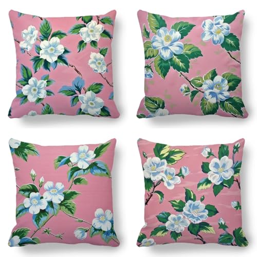 Kissenbezug 80x80cm Blume, Outdoor Kissen Modern 4er Set, Kissenbezüge Doppelseitig Gedruckt Muster Design mit Unsichtbarem Reißverschluss Quadratischer Dekokissen aus Samt für Zimmer Deko 88-J von GUKUGEKO