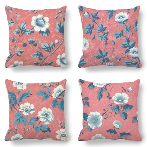Kissenbezug 80x80cm Blume, Outdoor Kissen Pflanze 4er Set, Kissenbezüge Doppelseitig Gedruckt Muster Design mit Unsichtbarem Reißverschluss Quadratischer Dekokissen aus Samt für Zimmer Deko 3T-A von GUKUGEKO