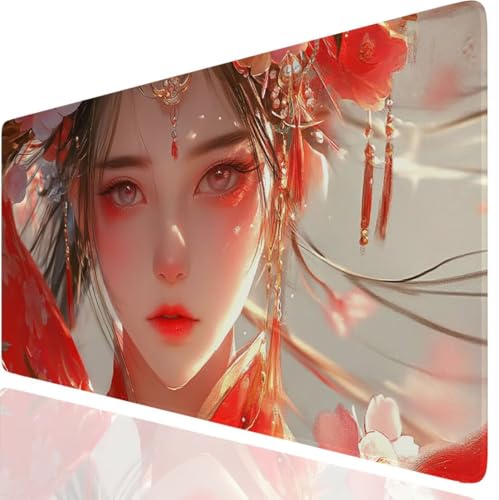 Mauspad XXL 600x400x3mm, Frau Mousepad Gaming Rot Schreibtischunterlage mit Vernähten Kanten, Wasserdicht Mouse Pad, Rutschfeste Gummibasis Desk Mat für Büro PC Gaming Zubehör Geschenk GKde-4445 von GUKUGEKO