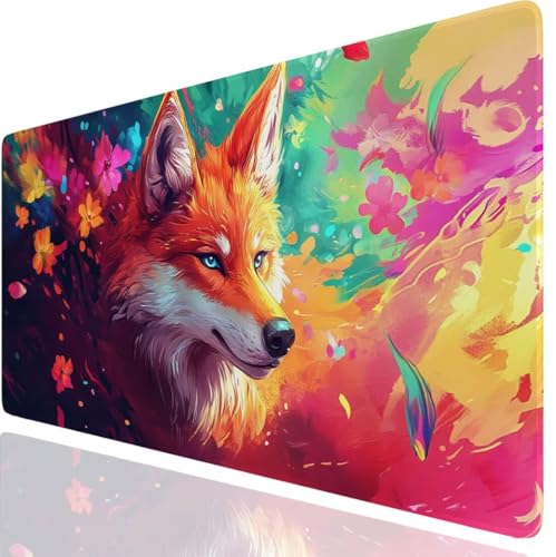 Mauspad XXL 900x300x3mm, Fuchs Mousepad Gaming Bunt Schreibtischunterlage mit Vernähten Kanten, Wasserdicht Mouse Pad, Rutschfeste Gummibasis Desk Mat für Büro PC Gaming Zubehör Geschenk GKde-5824 von GUKUGEKO