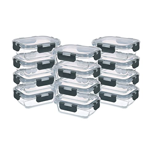 GULFLIN 24 Stück kleine Frischhaltedosen aus Glas mit Deckel luftdicht, 1,5 Tassen Meal Prep Container Set, mikrowellen- und spülmaschinenfest, auslaufsicher, BPA-frei, Grau von GULFLIN