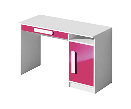 Furniture24 Schreibtisch GULIVER 09 Kinderschreibtisch mit Tür und Schublade Schülerschreibtisch Arbeitstisch (Weiß/Rosa Hochglanz) von Furniture24