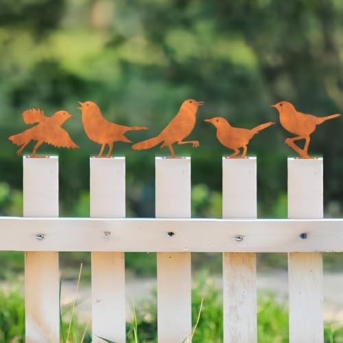 GULURUKIO Rusty Bird Silhouette Set mit 5 Stück – Zaundekorationen für den Außenbereich, Metallvögel, Bastelstatue, Ornamente – perfekte Hofkunst und große Outdoor-Ornamente, Zaunspitze und GULURUKIO Rusty Bird Silhouette Set mit 5 Stück – Zaundekorationen für den Außenbereich, Metallvögel, Bastelstatue, Ornamente – perfekte Hofkunst und große Outdoor-Ornamente, Zaunspitze und von GULURUKIO