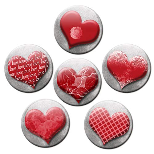Magnete Vintage Herzen 6er Valentin Deko Geschenk Set Kühlschrankmagnete romantisch für Verliebte Paare stark groß 50mm rund Rot von GUMA Magneticum