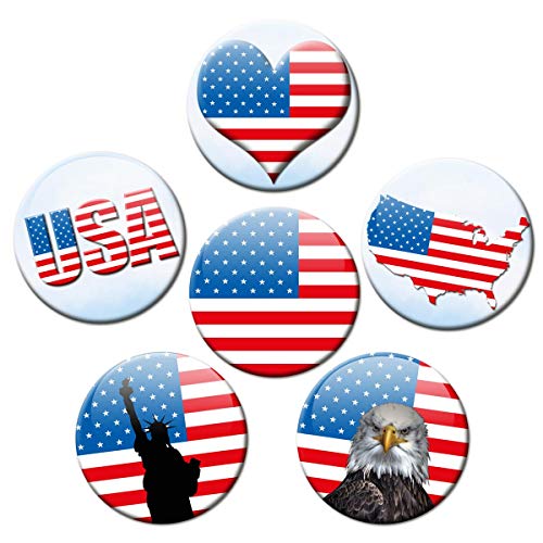Kühlschrankmagnete Flagge USA 6er Deko Geschenk Set Magnete Länder Flaggen Amerika lustig für Reiselustige stark groß 50mm rund Bunt von GUMA Magneticum