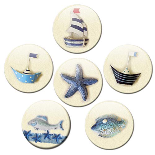 Kühlschrankmagnete Maritime Dekoration Blau 6er Deko Geschenk Set Magnete Strand Meer lustig für Frauen Freundin stark groß 50mm rund von GUMA Magneticum