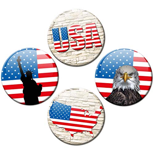 Kühlschrankmagnete Länder Flagge USA 4er Geschenk Set Amerika Magnete für Magnettafel Kinder stark groß Ø 50 mm von GUMA Magneticum