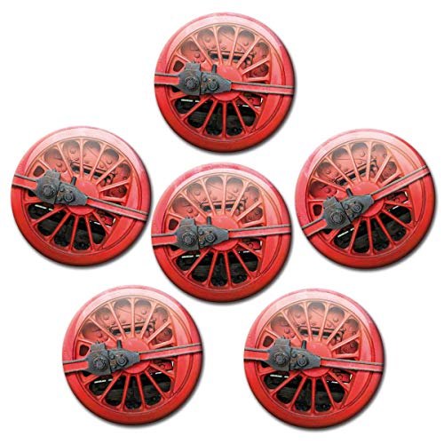 Magnete Eisenbahn Räder 6er Deko Geschenk Set Kühlschrankmagnete Dampflok Rad für Kinder Jungs Männer stark groß 50mm rund Rot von GUMA Magneticum