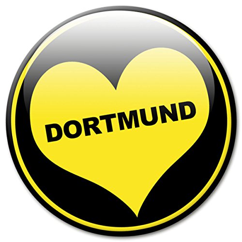 Kühlschrankmagnet Stadt Dortmund mit Herz Geschenk Magnet schwarz gelb Fan Städte Souvenir für Magnettafel stark groß Ø 50 mm von GUMA Magneticum