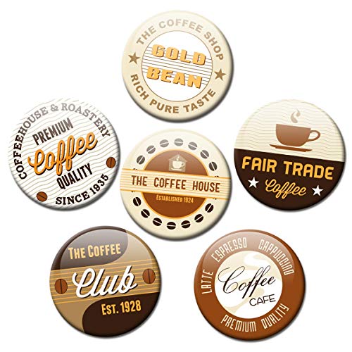 Magnete für Glasmagnettafel Kaffee Label extra stark 6er Coffee Deko Geschenk Set für Frauen Freundin Kaffeeliebhaber groß 50mm rund von GUMA Magneticum