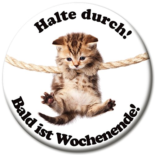 Kühlschrankmagnet Katze mit lustigem Spruch „Halte Durch!“, Magnete für Magnettafel, Bunt, stark groß rund 50mm von GUMA Magneticum