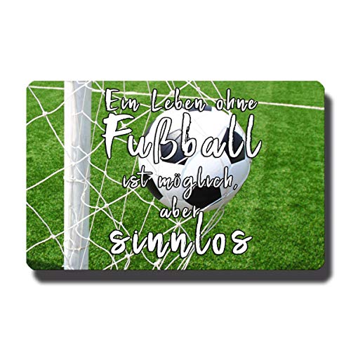 Metall Kühlschrankmagnet Fußball lustig mit Spruch Leben 85x55 mm Deko Magnet Sprüche Geschenk stark für Fußballspieler Magnettafel Kühlschrank von GUMA Magneticum