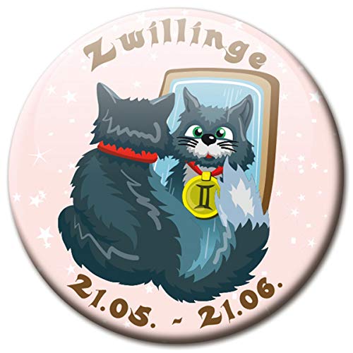 Kühlschrankmagnet Sternzeichen Zwillinge Spruch Magnet Katze lustig für Katzenliebhaber Kühlschrank stark groß 50 mm von GUMA Magneticum