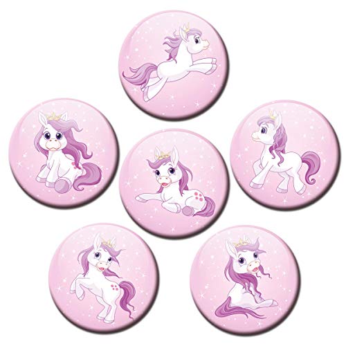 Kühlschrankmagnete Pony Prinzessin Pink 6er Deko Geschenk Set Magnete Pferde Tiere lustig für Kinder stark groß 50mm rund Rosa von GUMA Magneticum