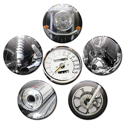 Magnete Motorrad Teile 6er Deko Geschenk Set Kühlschrankmagnete Chopper Parts lustig für Männer Jungs Biker stark groß 50mm rund von GUMA Magneticum