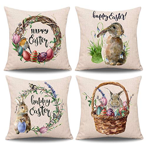 GUMEI 4pcs Frühling Ostern Kissenbezug Kaninchen Hase mit Eiern Kissenbezug 18in von GUMEI