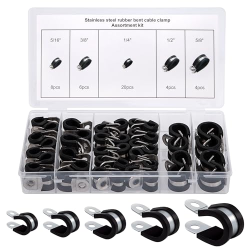 GUNGY Rohrschellen Gummi Rohrschelle Edelstahl Kabelklemme Schraubrohrschellen 6/8/10/13/16mm Schlauchschellen P Clips Sortiment Kit 42 Stück von GUNGY