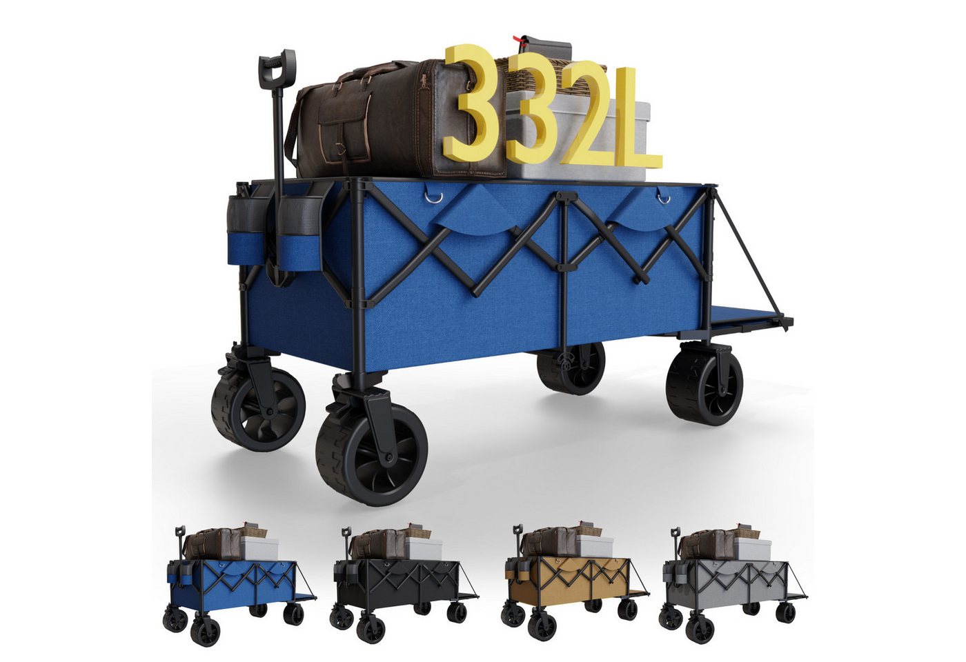 GUNJI Bollerwagen Klappbarer Wagen mit PVC-Reifen Campingwagen Tragfähigkeit 200KG (Reifen können um 360 Grad gedreht werden, mit Bremse, Kapazität 332L, geeignet für Picknick, Party, Strand, Camping) GUNJI Bollerwagen Klappbarer Wagen mit PVC-Reifen Campingwagen Tragfähigkeit 200KG (Reifen können um 360 Grad gedreht werden, mit Bremse, Kapazität 332L, geeignet für Picknick, Party, Strand, Camping) von GUNJI