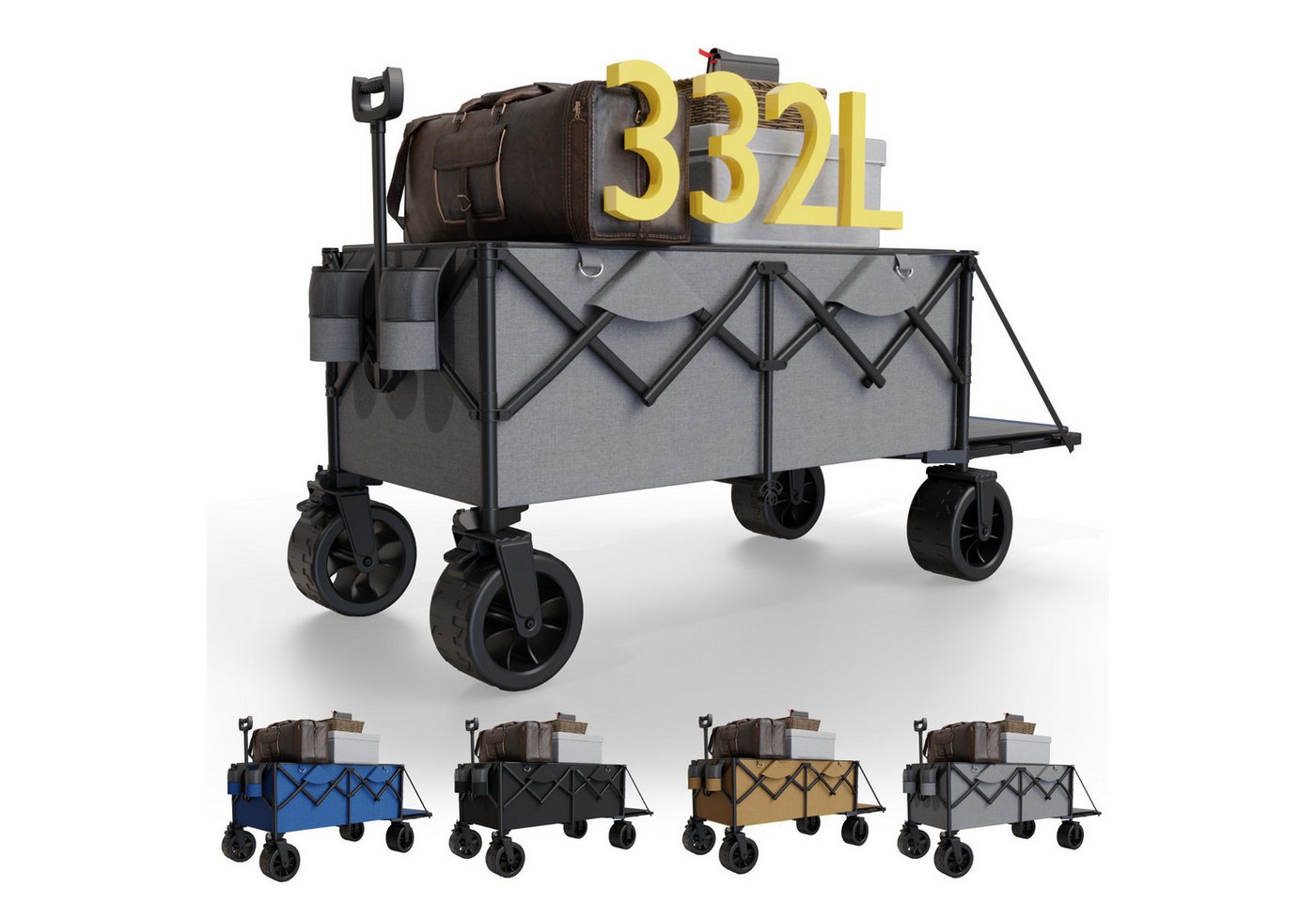 GUNJI Bollerwagen Klappbarer Wagen mit PVC-Reifen Campingwagen Tragfähigkeit 200KG (Reifen können um 360 Grad gedreht werden, mit Bremse, Kapazität 332L, geeignet für Picknick, Party, Strand, Camping) GUNJI Bollerwagen Klappbarer Wagen mit PVC-Reifen Campingwagen Tragfähigkeit 200KG (Reifen können um 360 Grad gedreht werden, mit Bremse, Kapazität 332L, geeignet für Picknick, Party, Strand, Camping) von GUNJI