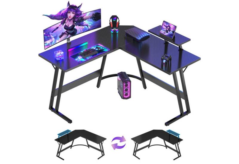GUNJI Computertisch L-förmiger Gaming-Schreibtisch, Eckschreibtisch, 120/170 cm (Tischplatte aus Kohlefaser mit Display-ausgestatteten Beinen und Z-förmigem Rahmen) von GUNJI