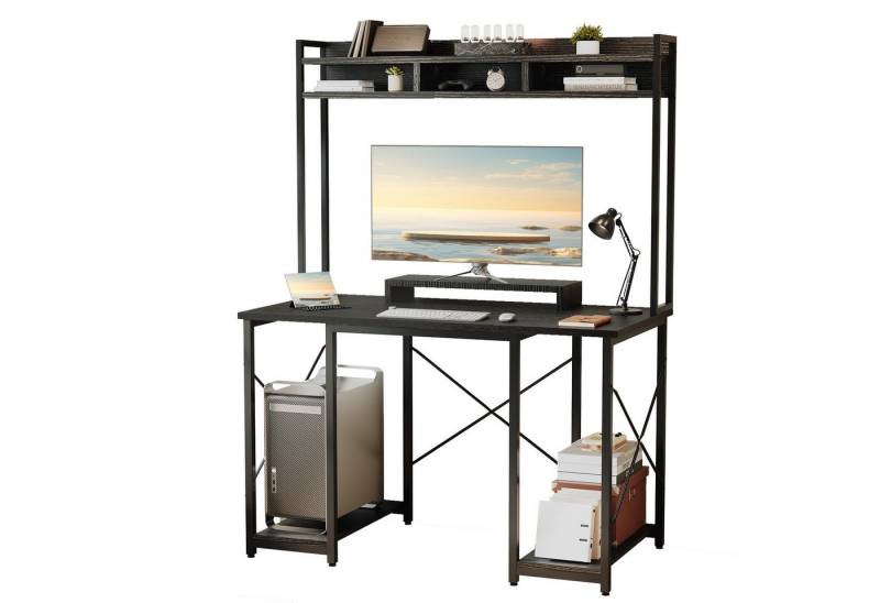 GUNJI Computertisch Schreibtisch Computretisch mit LED und Haken, und mobilem Ständer von GUNJI