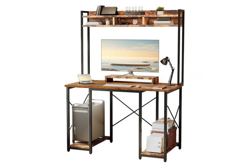 GUNJI Computertisch Schreibtisch Computretisch mit LED und Haken, und mobilem Ständer von GUNJI