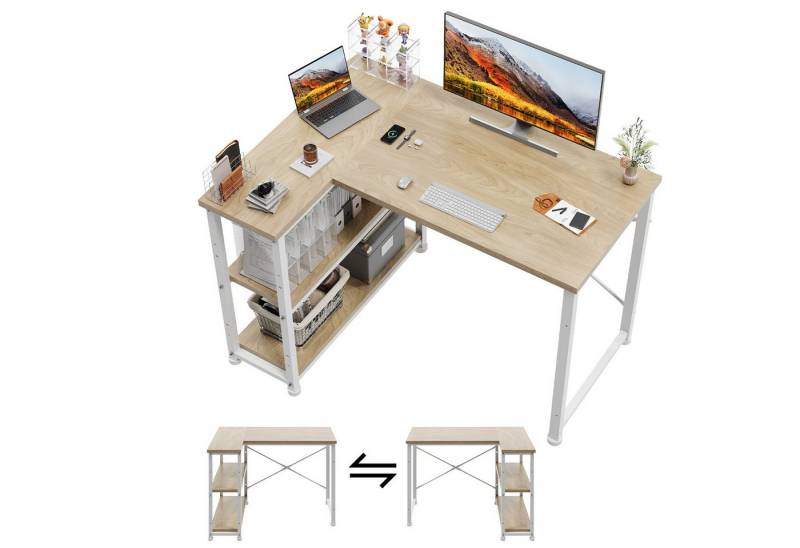 GUNJI Eckschreibtisch Eckschreibtisch Umkehrbarer L-förmiger Computer schreibtisch mit Hutch von GUNJI