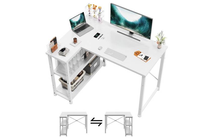 GUNJI Eckschreibtisch Eckschreibtisch Umkehrbarer L-förmiger Computer schreibtisch mit Hutch von GUNJI