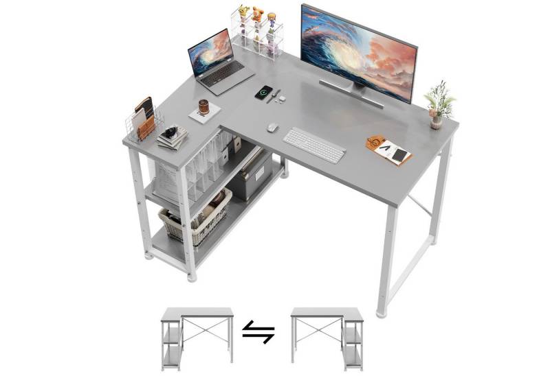 GUNJI Eckschreibtisch Eckschreibtisch Umkehrbarer L-förmiger Computer schreibtisch mit Hutch von GUNJI