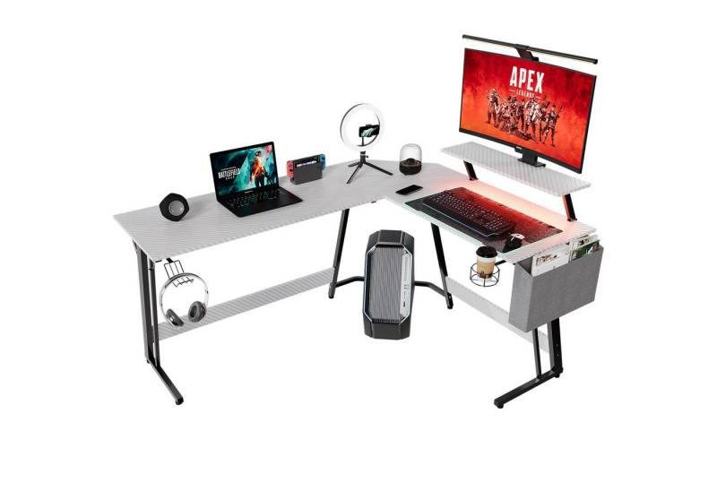 GUNJI Eckschreibtisch L-förm Computertisch Schreibtisch Gamer Tish 120/130/160 (Schreibtisch,130CM Computertisch L Form, PC Tisch,mit Monitorständer) von GUNJI