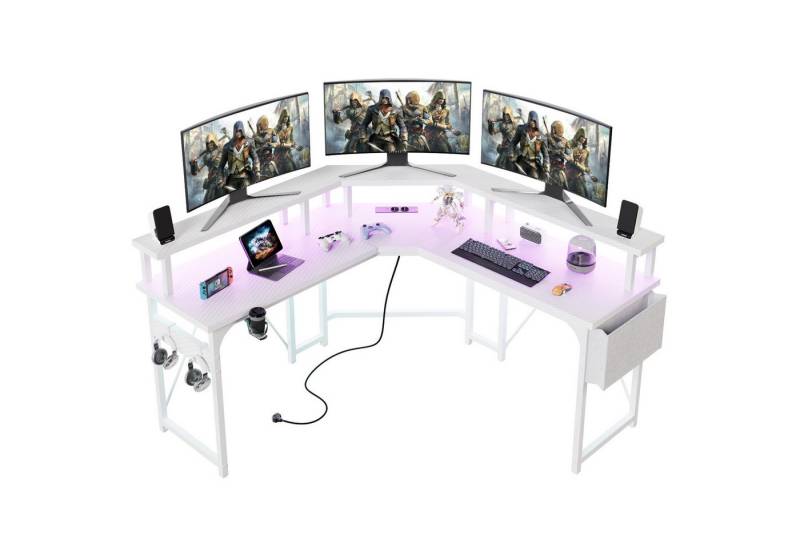 GUNJI Eckschreibtisch L-förm Computertisch Schreibtisch Gamer Tish 120/130/160 (Schreibtisch,130CM Computertisch L Form, PC Tisch,mit Monitorständer) von GUNJI