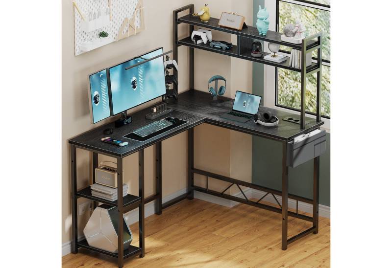 Furnicopia Eckschreibtisch 140 * 120cm Schreibtisch mit LED und USB L-förmiger Computertisch (Mit großem Ablagefach, USB-Ladeanschluss und Steckdose) von Furnicopia