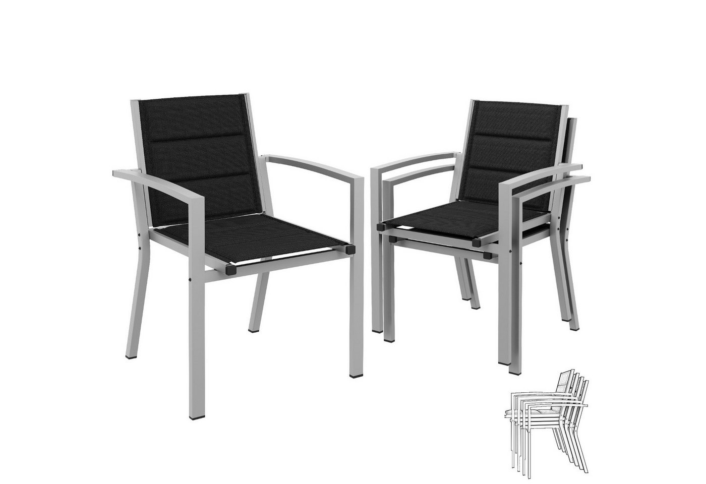 GUNJI Gartenstuhl Klappstuhl (2er Set), bequem, Korrosionsbeständigkeit (verstärkter Alu-Outdoorstuhl, max Belastung 160 kg, stapelbar, leicht, Doppellagiger Sitzstoff) von GUNJI