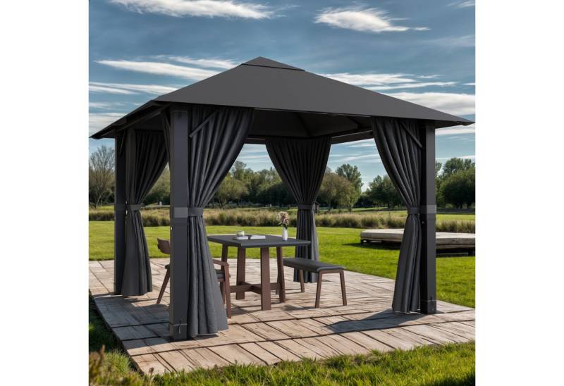 GUNJI Pavillon 3*3/3*4 wasserdichter Gartenpavillon, Aluminiumrahmen Partyzelt, mit 4 Seitenteilen, (UV50+ Sonnenzelt mit 4 Seitenteilen, PU-beschichtetes Polyestergewebe, geeignet für Garten, Terrasse, Pool, Meer) von GUNJI