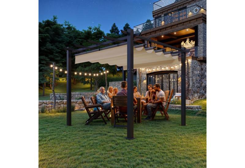GUNJI Pavillon Gartenlaube 3*3/3*4 Aluminium Rahmen Pergola, (180g PA-beschichtetes Polyester, UV-geschützt, geeignet für Garten, Terrasse, Poolszenen) von GUNJI