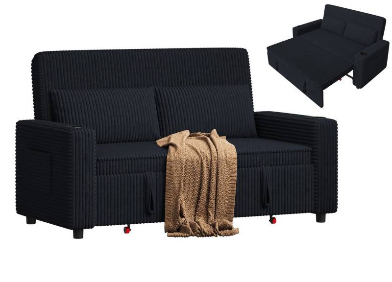 GUNJI Sofa Mit Bettfunktion, mit ausziehbarer sofas wohnzimmer, Hochwertiges Cordsofa mit zwei integrierten Getränkehaltern, ausziehbarem Doppelschlafsofa mit fünf Liegepositionen, geeignet für Wohn- und Schlafzimmer. von GUNJI