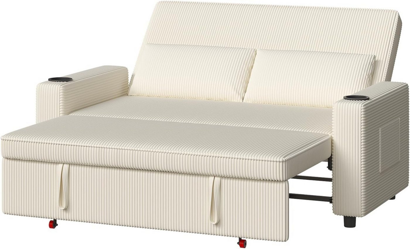 GUNJI Sofa Mit Bettfunktion, mit ausziehbarer und verstellbarer Rückenlehne, Hochwertiges Cordsofa mit zwei integrierten Getränkehaltern, ausziehbarem Doppelschlafsofa mit fünf Liegepositionen, geeignet für Wohn- und Schlafzimmer. von GUNJI