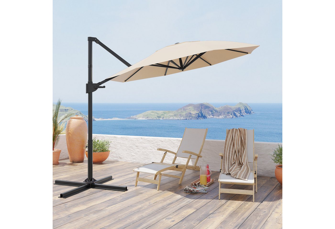 GUNJI Sonnenschirm Balkonschirm ∅270/300cm mit Sonnenschutz UPF 50+, Strandschirm, Sonnenschirm mit Handkurbel, Basis 360° drehbar, Gewicht 16KG, faltbar, geeignet für Garten, Terrasse, Pool, Meer GUNJI Sonnenschirm Balkonschirm ∅270/300cm mit Sonnenschutz UPF 50+, Strandschirm, Sonnenschirm mit Handkurbel, Basis 360° drehbar, Gewicht 16KG, faltbar, geeignet für Garten, Terrasse, Pool, Meer von GUNJI