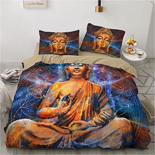 Buddha-Bettwäsche-Set Aus ägyptischer Baumwolle, Bettbezug-Set, Weiches Queen-Size-Bettlaken, Bettbezug (Buddha 01,200 x 200 cm) von GUNKY