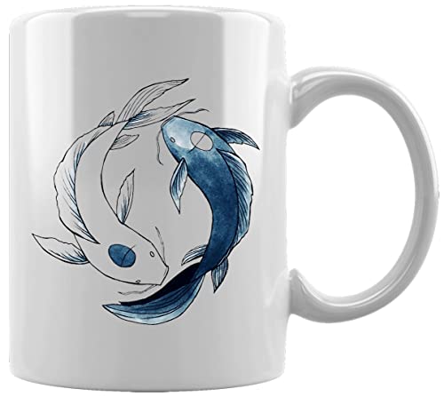 Tui and La - Yin & Yang Koi Fish Keramikbecher Weißes Kaffee Tee Wasser Tasse Büro Home Ceramic White Mug Cup von GUNMANT