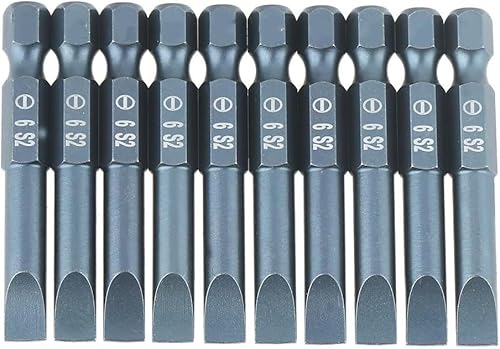 Werkzeuge Kompatibel mit Magnetische Schlitzschraubendreher, 10 Stück 1/4-Zoll-Sechskantschaft-Schraubendreherbits 50 mm S2-Legierungsstahl Schlitzschraubendreher-Bit-Set, Schraubendreher von GUNQQIG