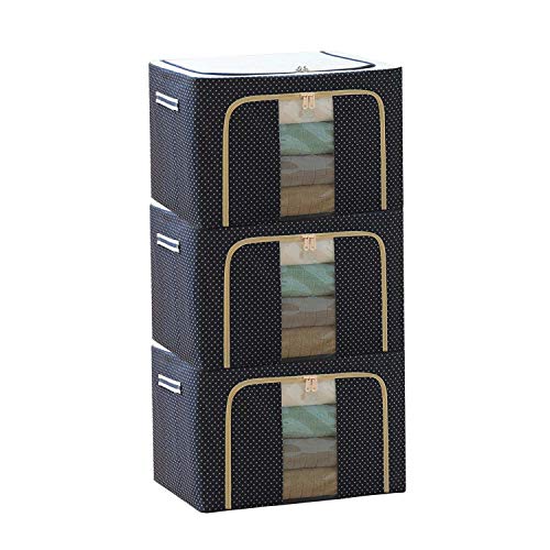 GUO FENG DIAO Stahlrahmen Oxford Tuch Aufbewahrungsbox Quilt Folding Kleiderschrank Stoff Extra Large (Navy: 100L x 3Pcs) von GUO FENG DIAO