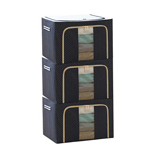 GUO FENG DIAO ® Storage Bins With Lids Aufbewahrungstasche Metallrahmen Stahlrahmen Oxford Tuch Aufbewahrungsbox Quilt Folding Kleiderschrank Stoff Extra Large (Navy: 100L x 3Pcs) von GUO FENG DIAO