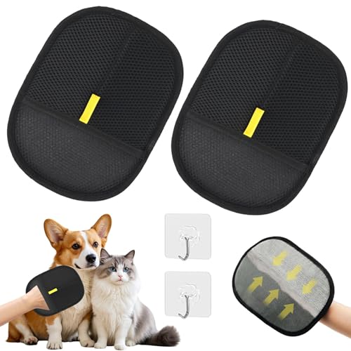 2 Stück Tierhaarentferner Handschuh, Wiederverwendbare Antistatische Fell Magnet Handschuh Katze, Fellmagnet, Pet Hair Remover Glove, Katzen Hunde Handschuhe Fellpflege Für Reinigungs (2PCS +2 Haken) von GUO-SWY