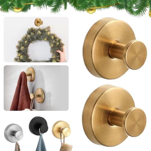 2 x Handtuchhaken aus Edelstahl, wasserdicht, Saugnapfhaken für Dusche, Saugnäpfe mit Haken, verbesserter Saugnapf-Haken zum Aufhängen von Handtüchern im Badezimmer (goldfarben) von GUO-SWY