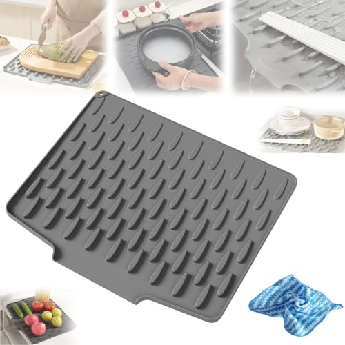 Abtropfmatte Silikon,Auslaufsicherer Arbeitsplattenschutz Aus Silikon – Hitzebeständige Und rutschfeste Matte für Tropffreien Abtrocknen,Abtropfmatte Spüle für Küchenspüle Silikon-Abtropfmattes (Grau) von GUO-SWY