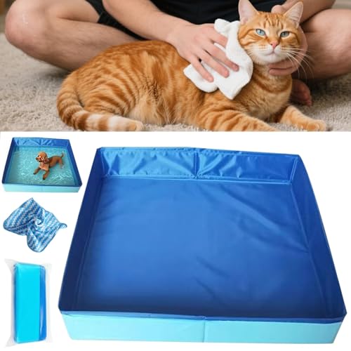 Klappbar Eckig Planschbecken Hund Katzen,Faltbare Hundebadewanne 50x50cm Hundepool Für Klein Hund,Hundepool Faltbarer Klein Katzenpool,Robustes Pool Für Hunde & Katzen Für Outdoor,Reise,Garten (1/Set) von GUO-SWY