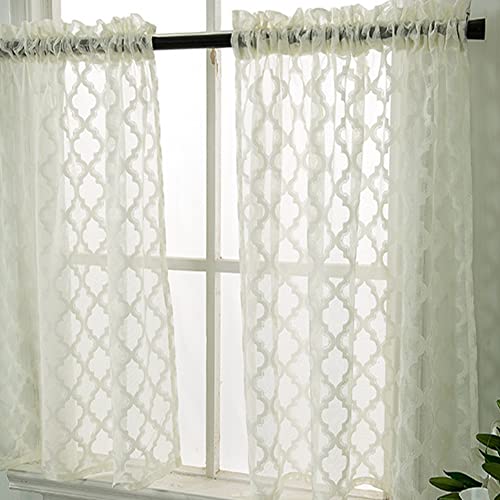 1 Stück Bistrogardine Kurze Scheibengardine Sheer Vorhang Marokkanische Vorhänge Fenstervorhang Halbtransparent Kurzstore Gardine Küchenvorhang für Esszimmer Landhaus Klein Fenster Farbe B 137x61cm von GUOCU