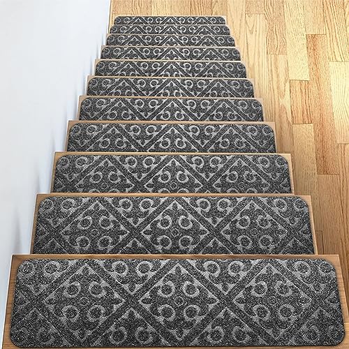 7PCS Treppenstufen Matten,Anti-Rutsch Teppich Stufenmatten 76x20cm Selbstklebend Sicherheit Stufenteppich Treppenteppich für Holzstufen im Innenbereich Rutschschutz Teppich für Kinder Ältere Hunde A von GUOCU